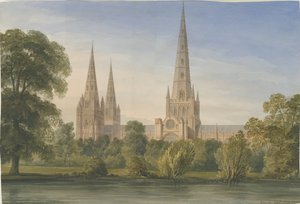 Catedral de Lichfield - Sudeste do sudeste Vista: pintura em aquarela, 1842 de John Buckler
