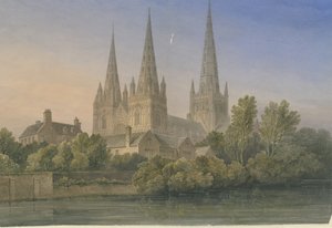 Catedral de Lichfield - Sudoeste Vista: pintura em aquarela, 1839 de John Buckler