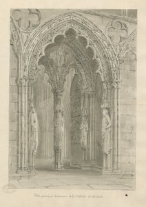 Catedral de Lichfield - Porta Oeste: desenho sépia de John Buckler