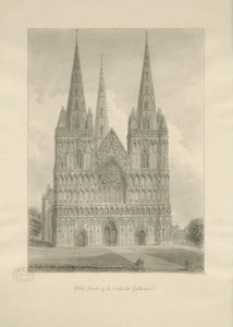 Catedral de Lichfield - frente oeste: desenho em sépia, 1806 de John Buckler