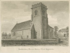 Igreja Mavesyn Ridware: desenho em sépia, 1839 de John Buckler