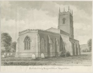 Igreja Mayfield: desenho sépia, 1844 de John Buckler
