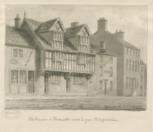 Newcastle-under-Lyme - Casas Antigas: desenho em sépia, 1840 de John Buckler