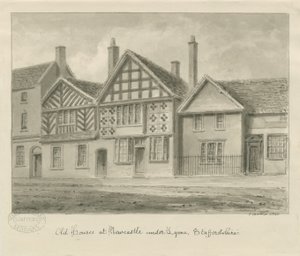 Newcastle-under-Lyme - Casas Antigas: desenho em sépia, 1840 de John Buckler