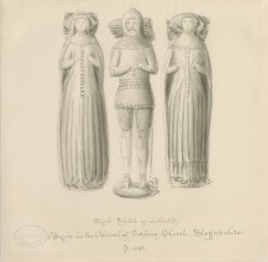Igreja Norbury - Effigy [de Sir Edward Botiler]: desenho sépia de John Buckler