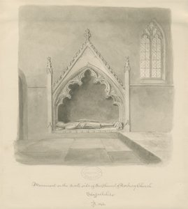 Igreja de Norbury - Monumento a Ralph le Botiler: desenho em sépia, 1843 de John Buckler