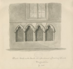 Igreja de Norbury - barracas de sacerdotes: desenho em sépia, 1843 de John Buckler