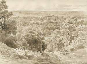 Patshull House and Park: desenho de lavagem sépia de John Buckler