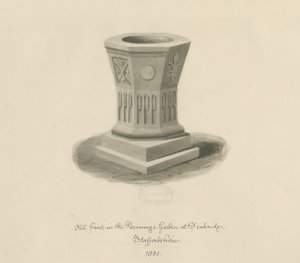 Penkridge - Fonte no Jardim dos Presbíteros: desenho sépia de John Buckler