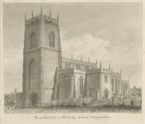 Igreja de Penkridge: desenho em sépia, 1837 de John Buckler