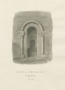 Igreja Rolleston - Entrada Sul: desenho sépia de John Buckler