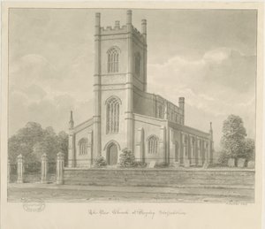 Igreja de Rugeley (nova): desenho em sépia de John Buckler