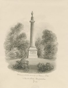 Sandon - Monumento a William Pitt: desenho em sépia de John Buckler