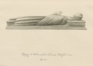 Igreja Shareshill - Efígie Monumental [Cassandra Swynnerton]: desenho de lavagem sépia de John Buckler