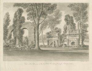 Shugborough - Ruínas no Jardim: desenho em sépia de John Buckler