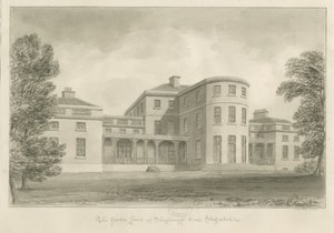 Shugborough Hall - frente do jardim: desenho sépia, 1842 de John Buckler