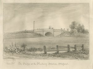 Stafford - Bridge at Railway Station: desenho sépia, 1841 de John Buckler