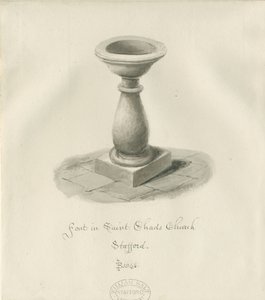 Stafford - Fonte na Igreja de São Chade: desenho em sépia de John Buckler