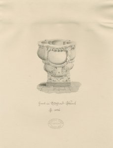 Stafford - Fonte na Igreja de Santa Maria: desenho em sépia, 1826 de John Buckler