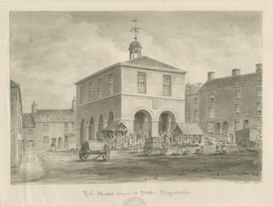 Stoke-upon-Trent - Casa de Mercado: desenho sépia de John Buckler