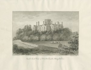 Stourton Castle: desenho em sépia, 1846 de John Buckler