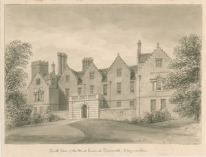Tamworth - A casa do fosso: desenho sépia de John Buckler