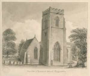 Igreja de Tettenhall: desenho em sépia, 1837 de John Buckler