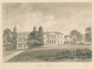 Tixall Hall and Gatehouse: desenho em sépia, 1842 de John Buckler