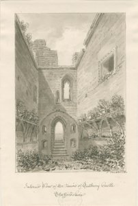Castelo de Tutbury - Interior de Ruínas: desenho de lavagem sépia de John Buckler