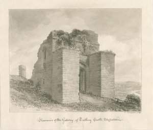 Castelo de Tutbury - Restos do Portal: desenho lavado em sépia de John Buckler
