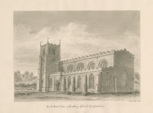 Igreja de Tutbury Priory: desenho em sépia, 1812 de John Buckler