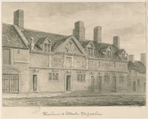 Cidade de Uttoxeter - Almshouses: desenho em sépia, 1839 de John Buckler