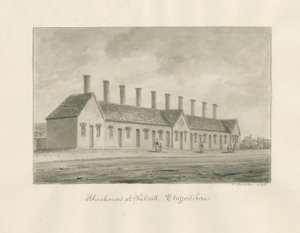 Walsall - Almshouses: desenho de lavagem sépia de John Buckler