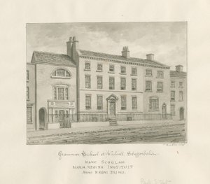 Walsall Town - Grammar School: desenho em sépia, 1845 de John Buckler