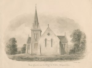 Igreja Walton-on-the-Hill: desenho sépia, 1842 de John Buckler