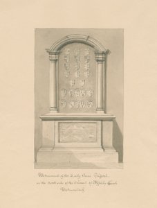 Westmorland - Igreja Appleby - Monumento a Lady Anne Clifford: desenho em sépia, 1800 de John Buckler