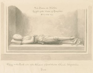 Igreja Weston-under-Lizard - Efígie de Sir Hamo de Weston: desenho em sépia, 1842 de John Buckler