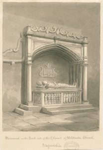 Igreja Wolstanton - Monumento: desenho de lavagem sépia de John Buckler