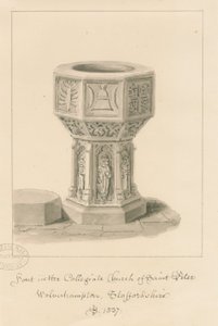 Wolverhampton - Fonte na Igreja de São Pedro: desenho em sépia, 1837 de John Buckler