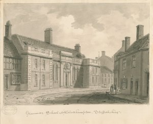 Wolverhampton - Grammar School: desenho em sépia, 1837 de John Buckler