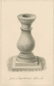 Worcestershire - Droitwich - Dodderhill Church Fonte: sepia drawing, 1833 de John Buckler