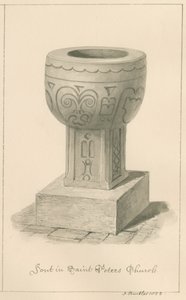 Worcestershire - Droitwich - Fonte da Igreja de São Pedro: desenho em sépia, 1833 de John Buckler