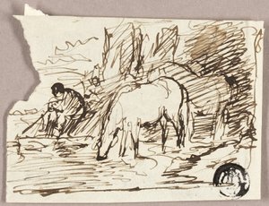 Esboço de Cavalos de Água e Pescador