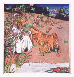 Amor levemente, ilustração de The Garden of Kama (e outras letras da Índia), 1920 de John Byam Liston Shaw