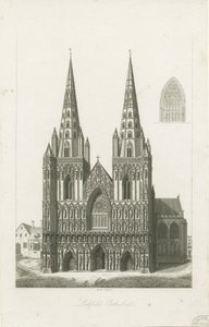 Catedral de Lichfield - Frente Oeste: gravura, nd [?early 19th cent] (estampado)