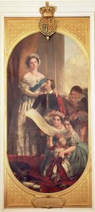 Rainha Vitória (1819-1901) com Albert Edward, o Príncipe de Gales, Victoria, a Princesa Real e outros membros da Família Real, 1864 de John Calcott Cope