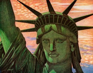 Vista aérea fechada da Estátua da Liberdade de John Carleton Atherton