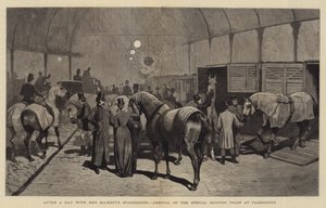 Após um dia com Staghounds de Sua Majestade, chegada do trem especial de caça em Paddington