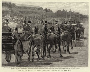 Dia da Copa em Ascot, a procissão real passando a New Mile