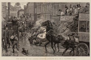 O estado das ruas de Londres, Ludgate Hill em um dia escorregadio